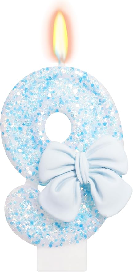 Birthday Candle for Cake, Blue Bow Number Candles, 2.76 inch Number, Cake Topper Decoration for Birthday Party (Number 9)