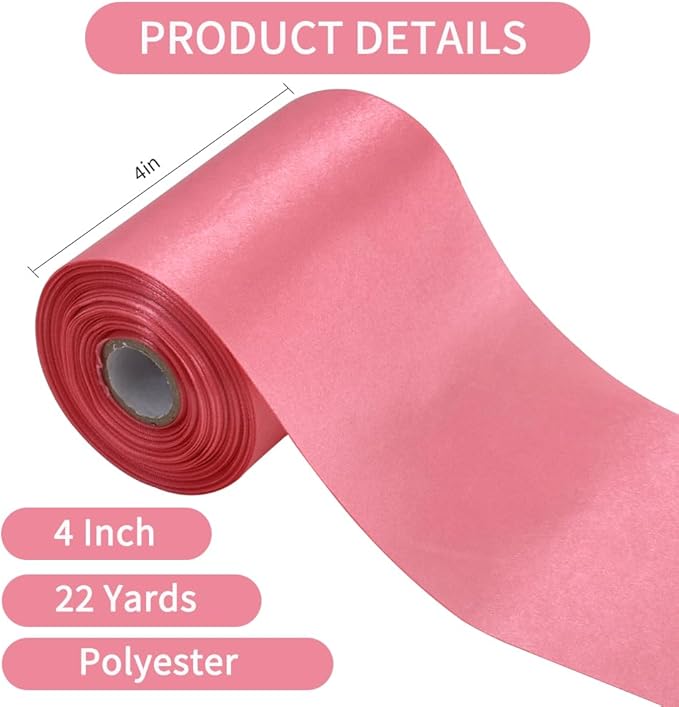 TONIFUL 4 Inch Wide Peach Pink Solid Satin Ribbon 22yd Fabric Large Ribbon for Cutting Ceremony Grand Opening Chair Sashes Table Hair Bows Floral Sewing Craft Gift Wrapping Wedding Party Decoration