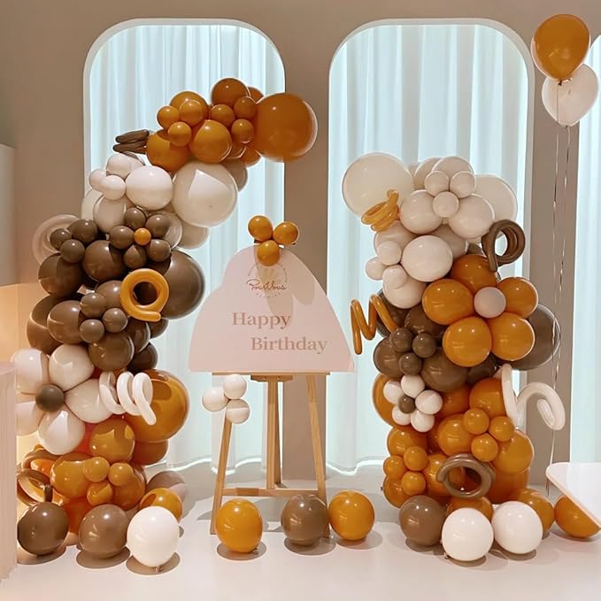 MEBAY Fall Thanksgiving Balloon Arch Kit, 155 Pcs Boho Brown Orange White Balloons Garland for Baby Shower Autumn Birthday Party Decorations