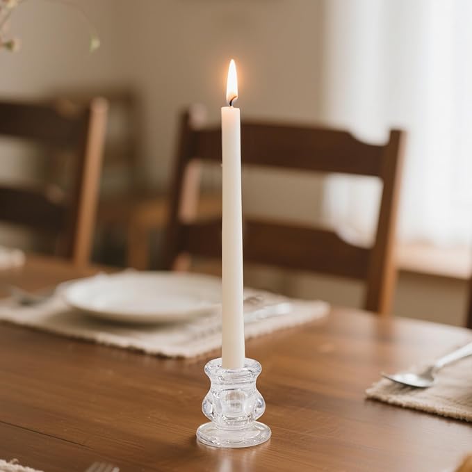 Clear Glass Candle Holders Set of 12-Taper Candlestick Holders Bulk for Wedding, Decoration and Dinning