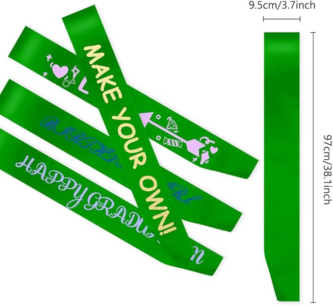MDOZQ 12 Pcs Blank Satin Sash Party Favors Green Sash Plain Sash Pageant Sash Satin Sash Sash to Decorate Sashes for Birthday, Wedding, Graduation, DIY, Beauty Pageant, Hen Party, Homecoming