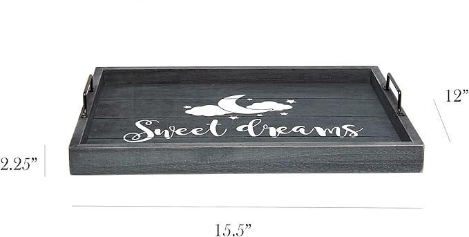 Elegant Designs HG2000-MBS Decorative Wood Serving Tray w/Handles, 15.50'' x 12'', Midnight Blue Wash ''Sweet Dreams''