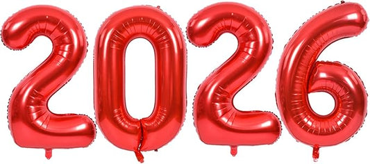 TONIFUL 2026 Red Foil Number Balloons 16 Inch Red Number Banner 2026 Graduation Aluminum Foil Mylar Balloons for New Year Eve Christmas Anniversary Party Supplies