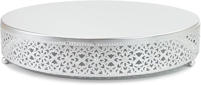 Cake Stand, Metal Round Cupcake Dessert Stand Cake Display Holder Cookies Fruit Serving Tray Decor for Wedding Party Birthday Baby Showers Anniversary (14in, Matte Silver)
