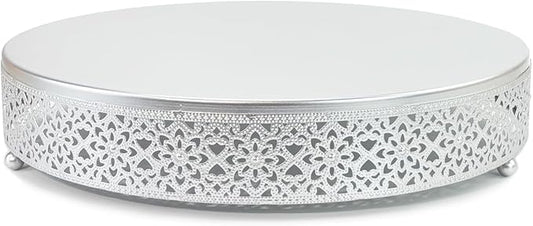 Cake Stand, Metal Round Cupcake Dessert Stand Cake Display Holder Cookies Fruit Serving Tray Decor for Wedding Party Birthday Baby Showers Anniversary (14in, Matte Silver)