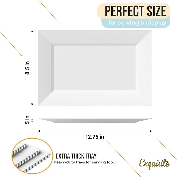 Exquisite Plastic Serving Trays For Party - 20 Pcs 12.75 Inch White Serving Platters, Plastic Trays For Food, White Tray, Food Tray Disposable Platters For Parties, Catering & Buffet