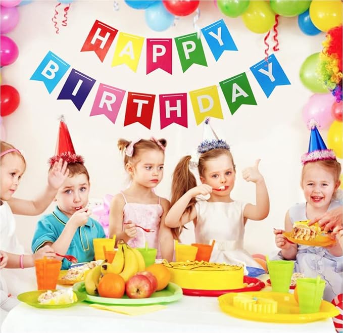 Happy Birthday Banner Backdrop Colorful Decoration Birthday sign for wall Party Supplies Backyard Decore Birthday Flag Bunting - 8 feet total signs (3 feet HAPPY, 5 feet BIRTHDAY)