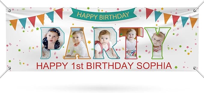 Happy Birthday Banner Personalized Name Photo Age Custom Birthday Banners and Signs Customize for Birthday Party Decoration 6'x2'