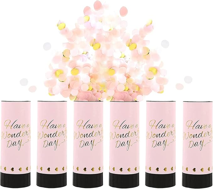 Pink Confetti Party Confetti Cannon, 6 Pack Mini Party Poppers Pink Confetti Cannon Shooters Biodegradable Confetti for Wedding Kids Birthday Party Supplies