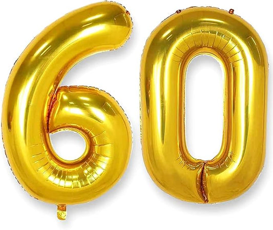 AULE 40 Inch Jumbo Gold Foil Mylar Number Balloons for Men Women 60th Birthday Party Decorations 60 Years Old Anniversary Party Supplies