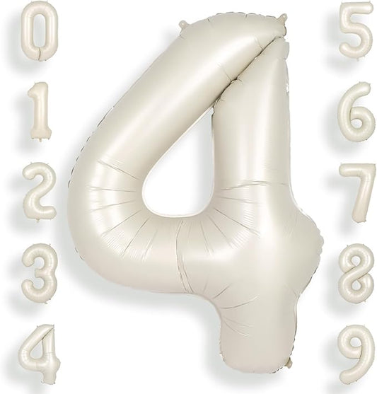 SUWEN 40 Inch Cream White Large 4 Number Balloons Big Foil Helium Number Balloons 0-9 Jumbo Happy 4th Mylar Birthday Party Decorations for Boy or Girl Anniversary Party Supplies