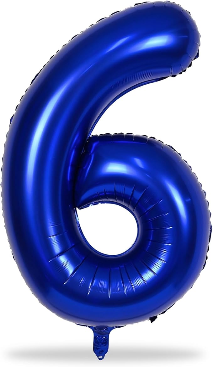 Navy Blue Number 6 Balloon, 40In Large Royal Blue Foil Number Balloons Set 0-9 for Men, Self Inflating Dark Blue Digital 6 Helium Balloon for Boys 6th Birthday Anniversary Party Decoration Supplies