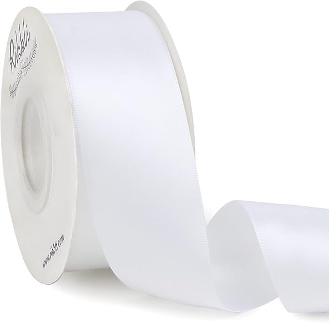 Ribbli White Double Faced Satin Ribbon,1-1/2” x Continuous 25 Yards,Use for Bows Bouquet,Gift Wrapping,Wedding,Floral Arrangement
