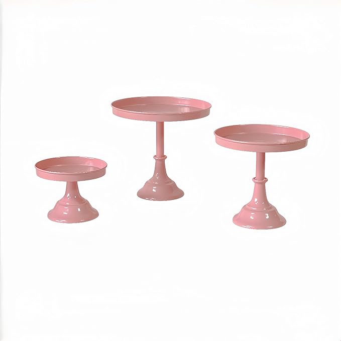 3 Pcs Metal Round Cake Stand Set 8“10”12" Cake Display Stand Dessert Cupcake Display Tray for Graduation,Wedding,Birthday,Party,Baby Shower,Anniversary,Ceremony,Christmas (Pink)