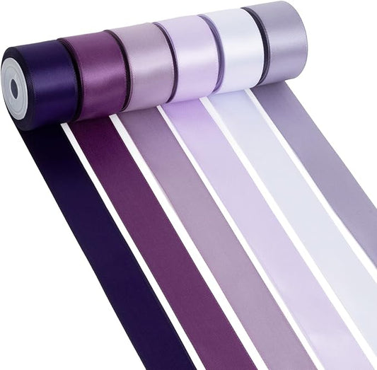 Purple Ribbon 1 Inch Lavender, Lilac, Amethyst, Dark Purple Double Faced Satin Ribbon for Flower Bouquet, Gift Wrapping, Wedding Invitation, Bows, Crafts, Gift Bags - 30Yards