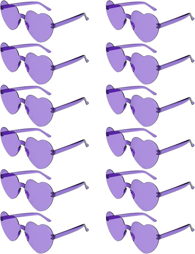 NACHLYNN 12 Pairs Purple Heart Sunglasses for Women Rimless Heart Shaped Sunglasses Candy Glasses for Party Favors