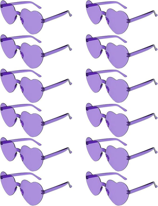 NACHLYNN 12 Pairs Purple Heart Sunglasses for Women Rimless Heart Shaped Sunglasses Candy Glasses for Party Favors