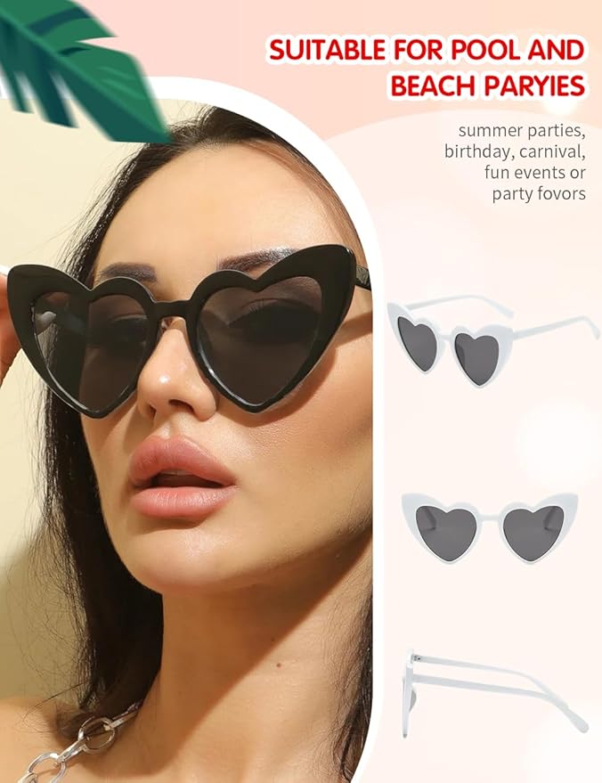 LOHO MAGICA Women Fashion Heart Sunglasses 12 Pack Heart Shaped Sunglasses for Women Vintage Love Cat Eye Retro Glasses