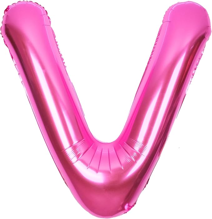 SUWEN 40 Inch Hot Pink Large V Letter Balloons Big Foil Helium Letter Balloons A-Z Jumbo Mylar Happy Birthday Party Decorations for Woman Anniversary Party Supplies