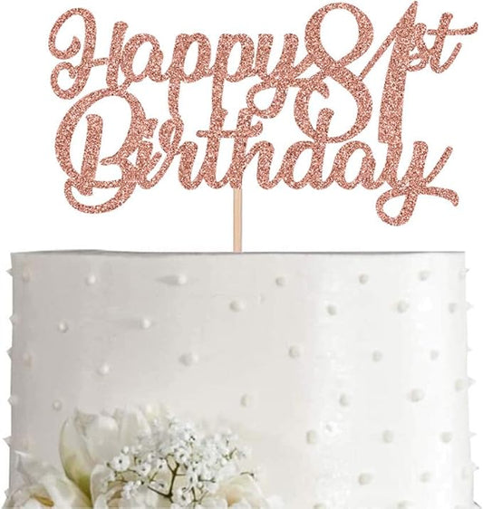 81st Birthday Cake Topper, Rose Gold Glitter Cheers To 81 Years Party Decoration, Supply