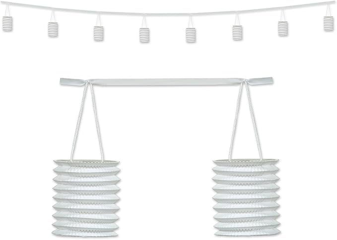 Beistle Paper Lantern Garland in White, Elegant Ceiling Hanging Decorations for Birthday, Anniversary, Baby Shower, 12'