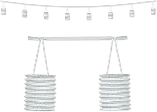 Beistle Paper Lantern Garland in White, Elegant Ceiling Hanging Decorations for Birthday, Anniversary, Baby Shower, 12'