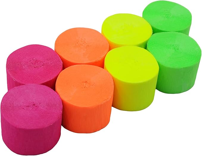 8 Rolls in 4 Colors Neon Party Streamers, 8 Pieces 82 feet Crepe Paper Streamets Stremmer Aqua Party Decorations, Party Supplies for Bachelorette Wedding Birthday Baby Shower Graduation Bridal Shower