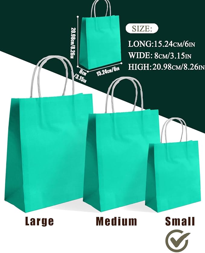 qiqee 24PCS Small Gift Bag with Handles Bulk 8.3"x6"x3" Gift Bags Light Green Bags Multiple Uses (Small Size)