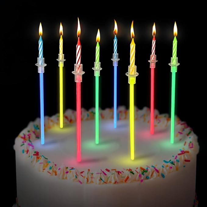 BEST PARTY EVER! Glow Stick Birthday Candles for Cake, Glowing Party Favors, 2 Pack (16 Total)
