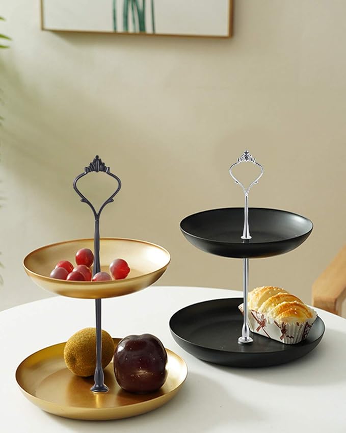 6 Set Tiered Tray Hardware for Cake Stand Mold Crown 3 Tier Cake Stand Fittings Hardware Holder for Wedding and Party Making Resin Cupcake Dessert Platter Serving Stand (Silver & Black, M)