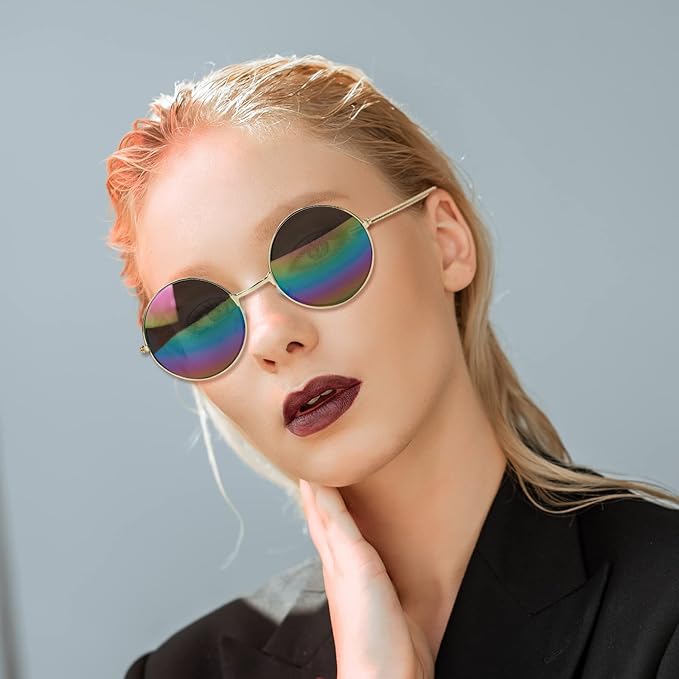 ONESING 8-20 Pairs Round Hippie Sunglasses Circle Sunglasses for Women Glasses Multicoloured Hippie Headband Disco Party