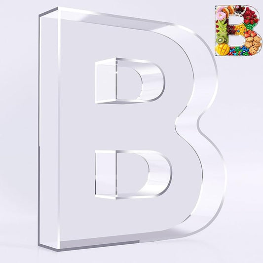 Ledido 10’’ Acrylic Letter Charcuterie Board Box, Reusable Fillable Serving Tray for Candy Cake Fruit Snack, Easy-Clean Acrylic Charcuterie Tray for Birthday Anniversary Party Decorations, Letter B