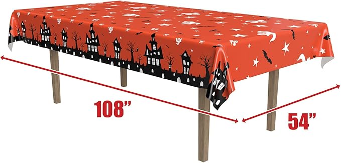 Beistle Haunted House Tablecovers, 54” x 108”, 3 Pieces – Plastic Table Cloth, Rectangular Tablecloth, Halloween Tablecloth, Holiday Tablecloth, Halloween Plastic Tablecloth, Halloween Decorations