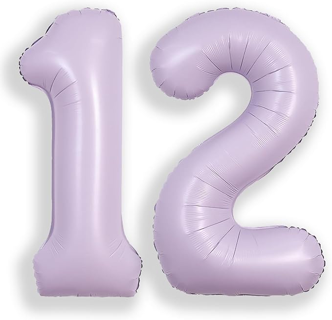 SUWEN 40 Inch Light Purple Large 12 Balloon Number Big Foil Helium Lavender Number Balloons Huge Mylar 0-9 Giant Jumbo Happy 12th Birthday Party Anniversary Decorations