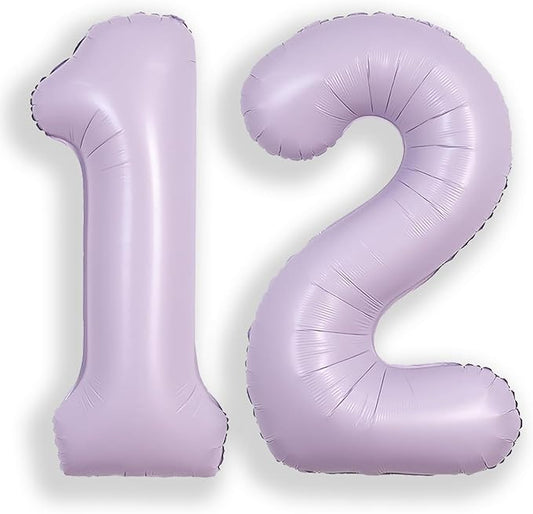 SUWEN 40 Inch Light Purple Large 12 Balloon Number Big Foil Helium Lavender Number Balloons Huge Mylar 0-9 Giant Jumbo Happy 12th Birthday Party Anniversary Decorations