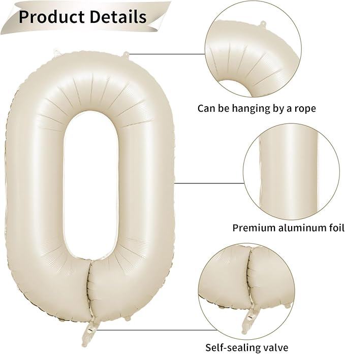 Biapian 40 Inch Cream Number 30 Balloon, 30th Birthday Balloons, Big Digital 30 Beige White Giant 30 Foil Balloon Helium for Men Women 30th Birthday Decorations Anniversary Baby Shower Party Supplies