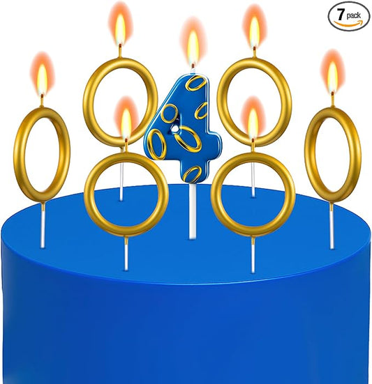 Conelist 7 Pcs Gold Ring Birthday Candles Number Candle Cake Topper Cartoon Characters Themed Candle for Wedding Anniversary Valentine's Day Birthday Party Decorations Supplies(Number 4)