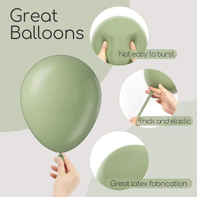 120pcs Sage Green Balloons, 18 12 10 5 inch Sage Balloons Different Sizes Light PastelGreen Balloon Arch Kit for Wedding Bridal Shower Baby Shower Birthday Party Decorations