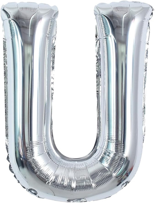 TONIFUL 40 Inch Large Silver Letter U Helium Foil Mylar Balloon for 2026 New Year Eve Graduation Wedding Baby Shower Birthday Party Anniversary Supplies Decorations