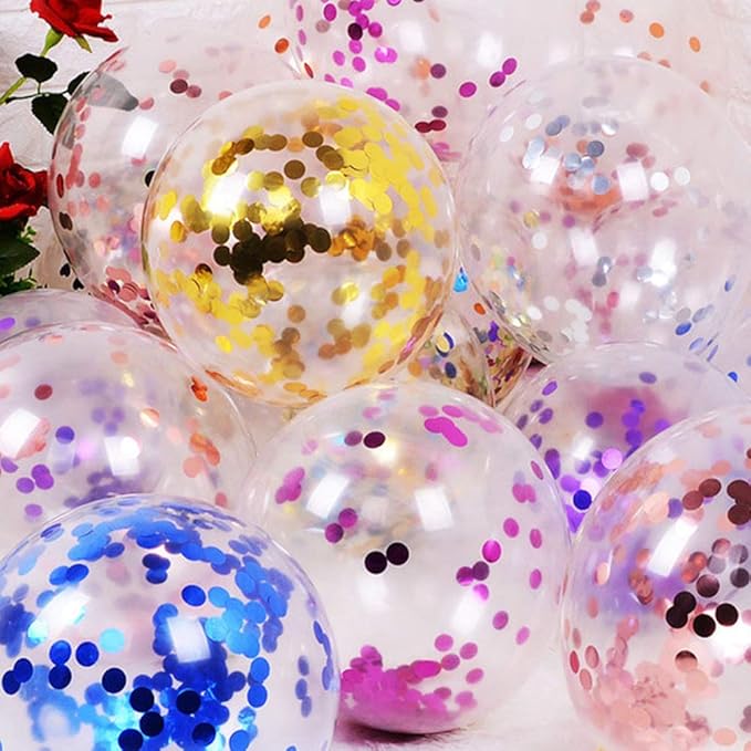 Blue Confetti Balloons 12 inch, 50 Pcs Clear Balloons with Blue Confetti Glitter for Birthday Wedding Baby Shower Christmas Party Decoration
