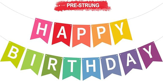 Happy Birthday Banner Pre-Strung Birthday Decorations Birthday Party Backdrop Sign Garland Party Supplies for Women Men Boys Girls,NO-DIY Colorful