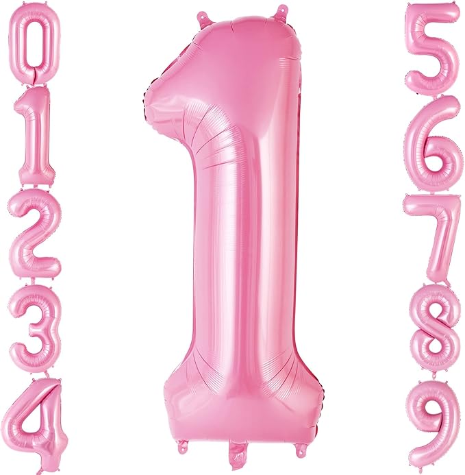 Pink Number 1 Balloon 40 Inch, Big Large Foil Helium Number Balloons, Jumbo Giant Mylar Number 1 Balloons for 1st first Birthday Party Decorations Supplies Anniversary Celebration