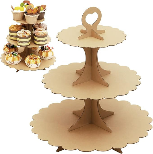 3-Tier Brown Cupcake Stand, Vintage Kraft Paper Dessert Display Tower, Rustic Party Serveware for Wedding Birthday Baby Shower (2-Pack) ﻿