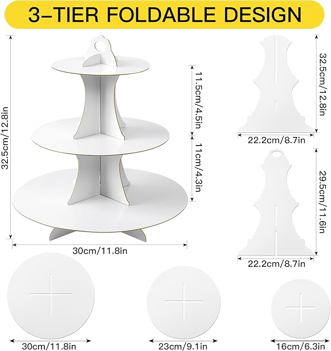 Soleebee 3-Tier Round Cupcake Stand, Cardboard Cupcake Tower, Dessert Cup Cake Stand Tower for Birthday Wedding Party Decoration, Cupcake Tier Stand 2 Set (White)