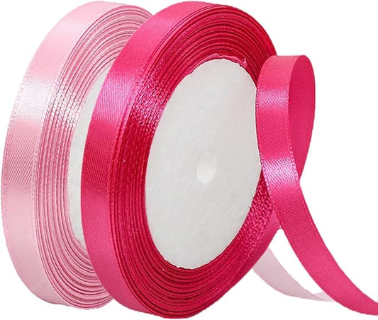 2 Rolls Pink Hot Pink Ribbon, 3/8 Inch x 50 Yards Satin Pink Fabric Ribbon for Flower Bouquets, Gift Wrapping, DIY Crafts, Birthday Cakes, Holiday, Wedding Party and Mother’s Day Decorations