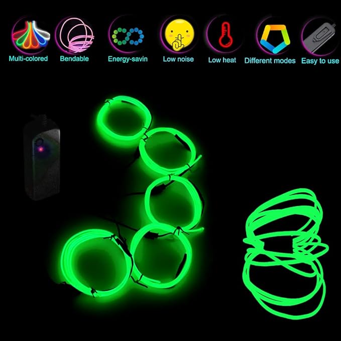 Neon Light 5-in-1 Meter Wire,Portable Battery Pack with Decorative Wire, Suitable for Birthday Parties, Thanksgiving, and Other Occasions (Lime Green)