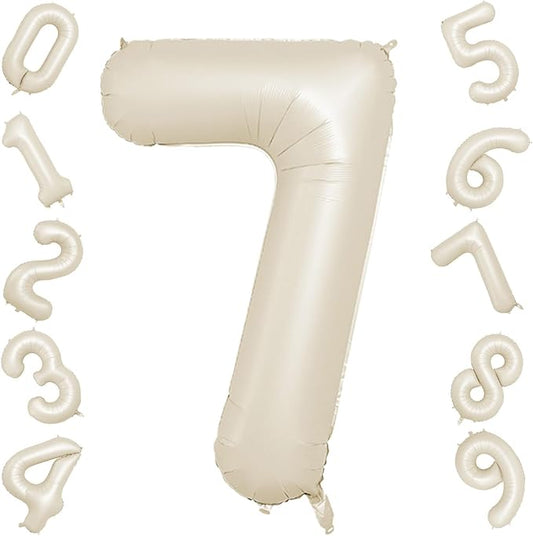 40 Inch Cream Number 7 Balloon, Beige Large 7th Birthday Balloons, Digital 7 Cream White Giant 7 Foil Balloon Helium for Boys Girls 7th Birthday Decorations Anniversary Baby Shower Party Supplies