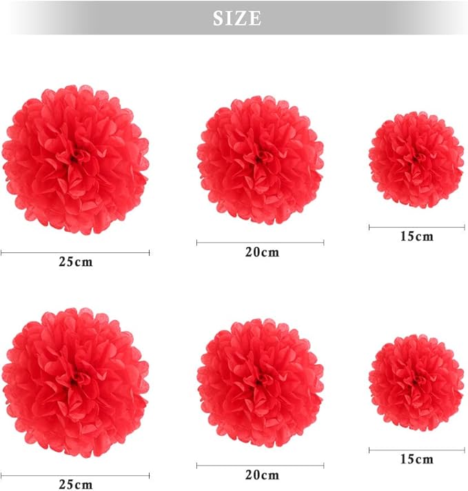 Binpeng Paper Pom Poms Hanging Paper Flower Ball Wedding Celebrations Decorations Outdoor Decoration Flowers Craft for Birthday Party (BIN06-red)