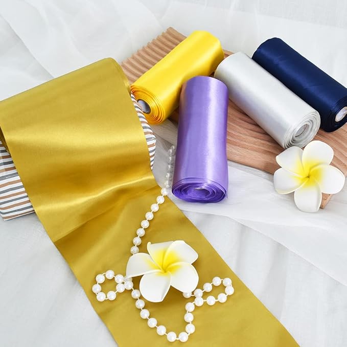 TONIFUL 6 inch x 22yd Wide Dark Gold Satin Ribbon Solid Fabric Ribbon for Cutting Sewing Ceremony Party Decoration Chair Sash Table Runner Car Bows Indoor Outdoor Yard Decor