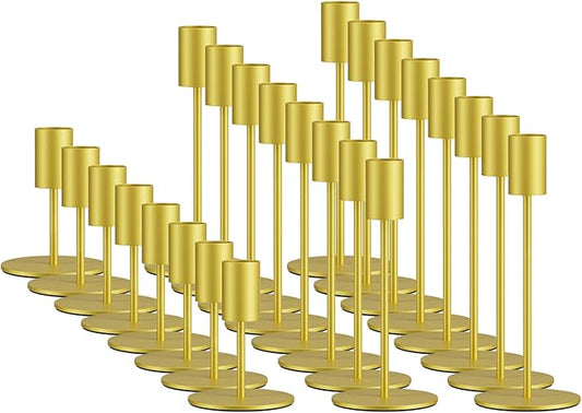 zeochyni Set of 24 Gold Taper Candle Holders Bulk Candlestick Holders, Decor Candle Stick Candle Holder for Table or Mantel Centerpiece, Wedding, Dinning, Party Home Decor